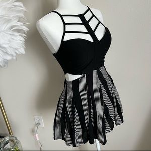 NWT Peppermayo Black Striped Romper w Cutouts